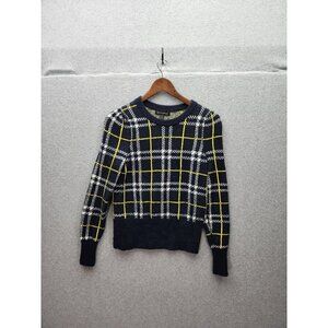 Banana Republic Womens XS Plaid Wool Blend‎ Sweater Navy/Yellow/White